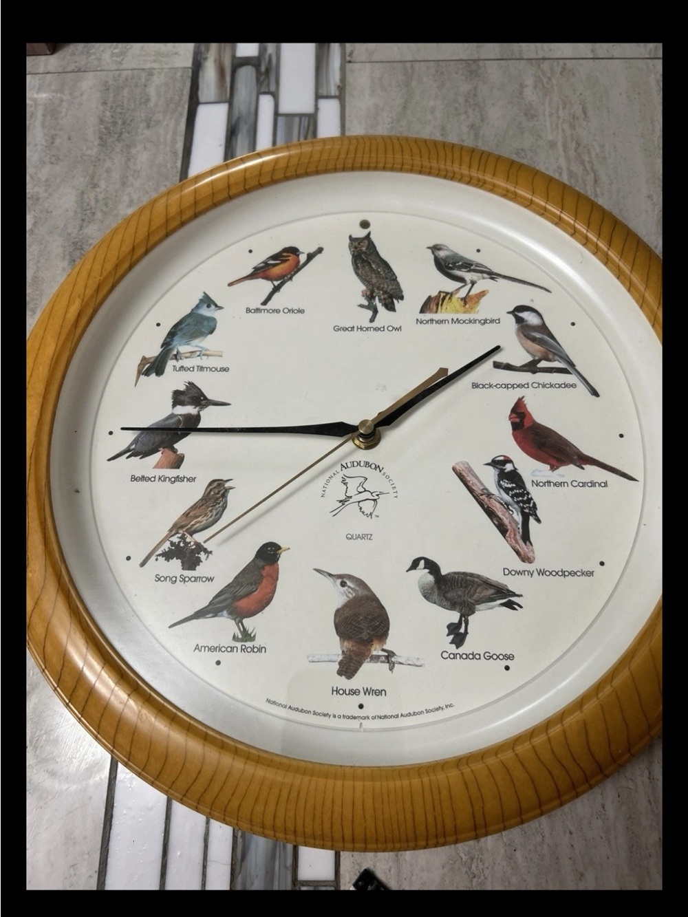 Audubon Bird Song Clock - Wood-Tone Frame, White Dial, for Parts Only Sold as-is